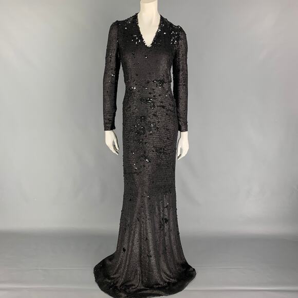 PORTS 1961 Size 6 Black Polyester Blend Sequined Column Gown Dress - Picture 1 of 5